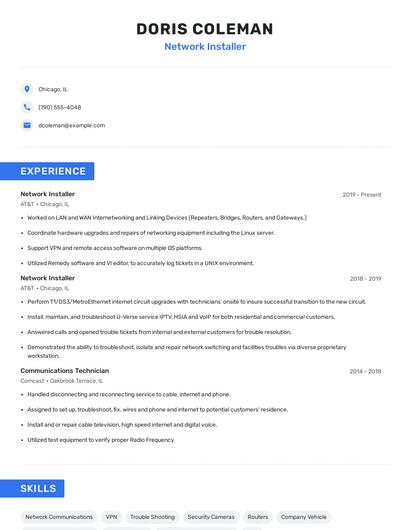 Network Installer Resume