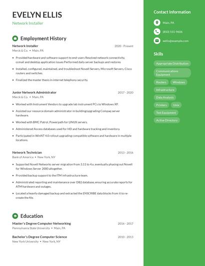 Network Installer Resume