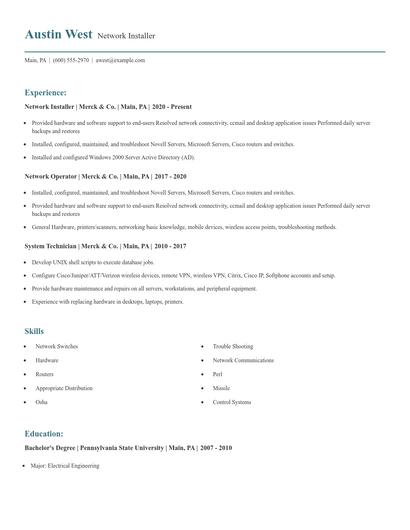 Network Installer Resume