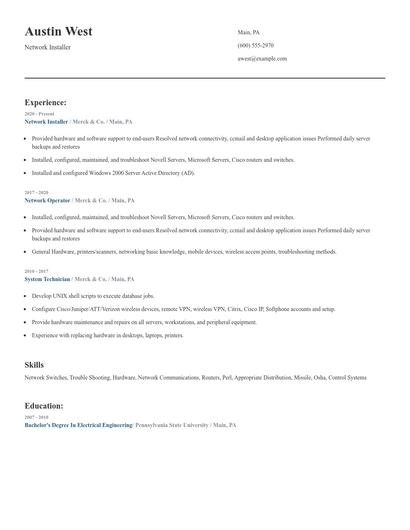 Network Installer Resume
