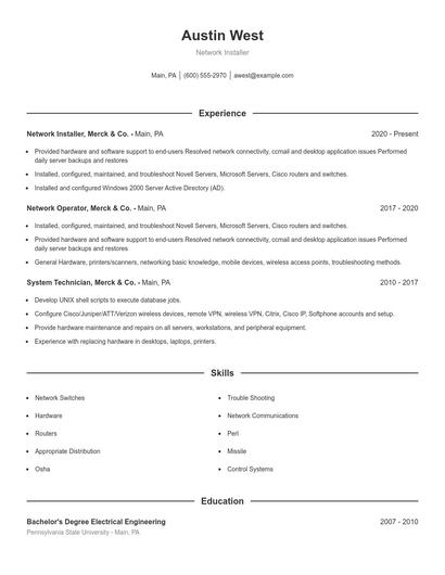 Network Installer Resume