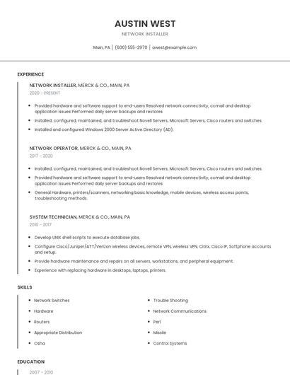 Network Installer Resume