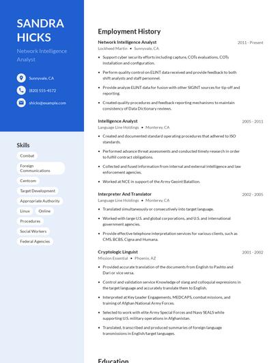 Network Intelligence Analyst Resume