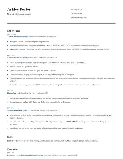 Network Intelligence Analyst Resume