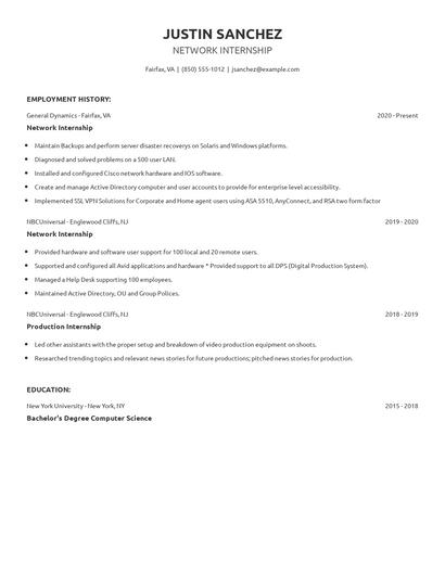 Network Internship Resume