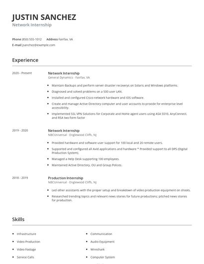 Network Internship Resume