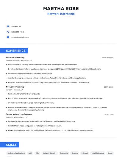 Network Internship Resume