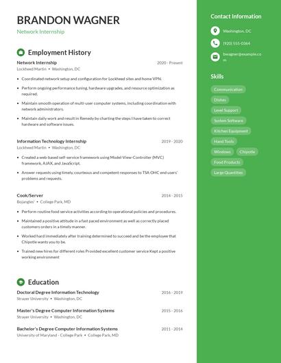 Network Internship Resume