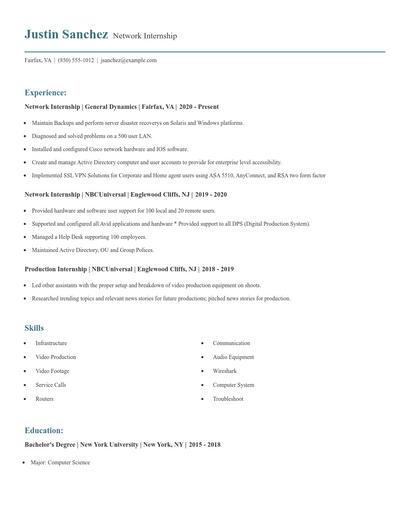 Network Internship Resume