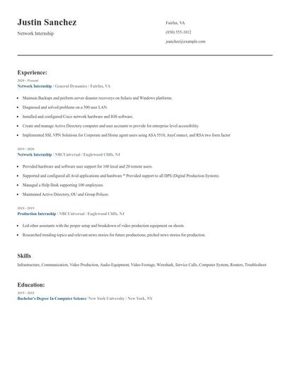 Network Internship Resume