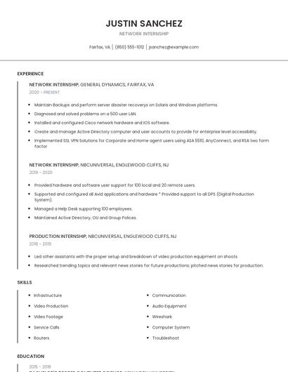 Network Internship Resume