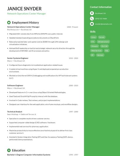 Network Operations Center Manager Resume
