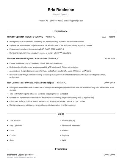 Network Operator Resume
