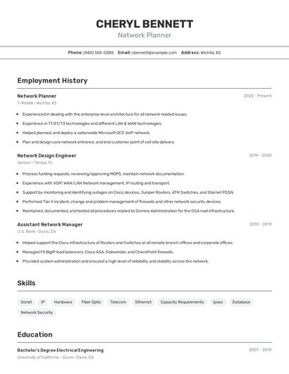 Network Planner Resume