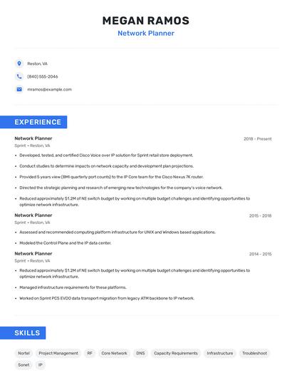 Network Planner Resume