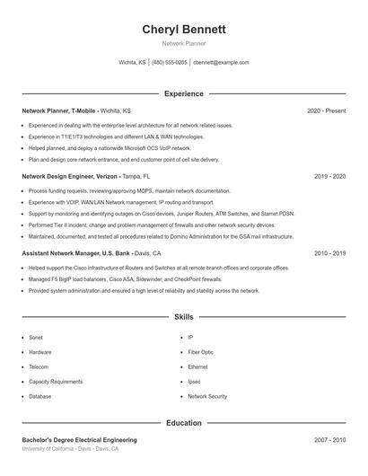 Network Planner Resume