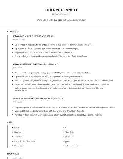 Network Planner Resume