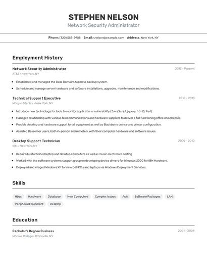 Network Security Administrator Resume