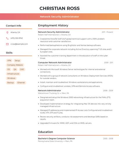 Network Security Administrator Resume