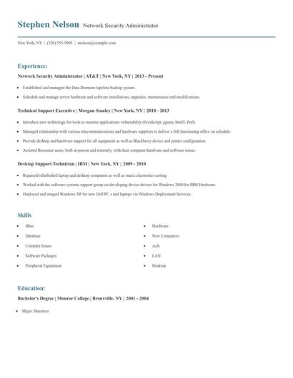 Network Security Administrator Resume