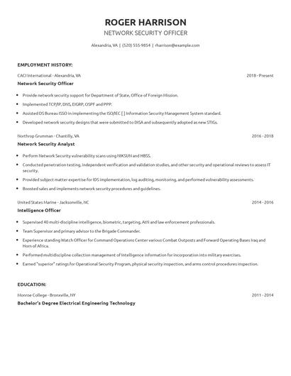Network Security Officer Resume