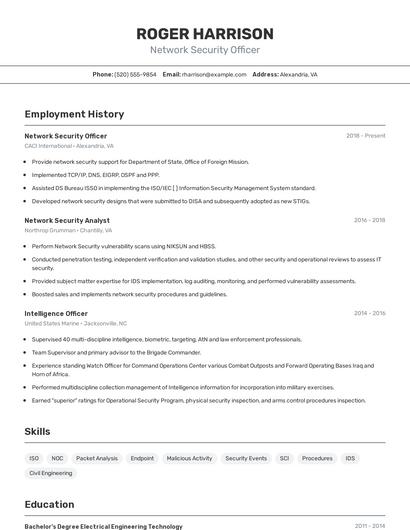 Network Security Officer Resume