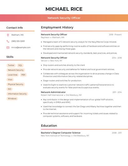 Network Security Officer Resume