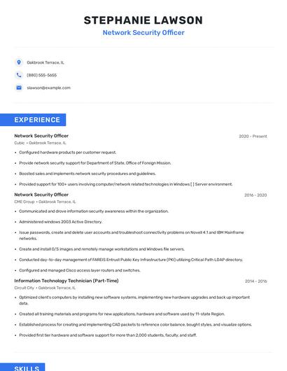 Network Security Officer Resume