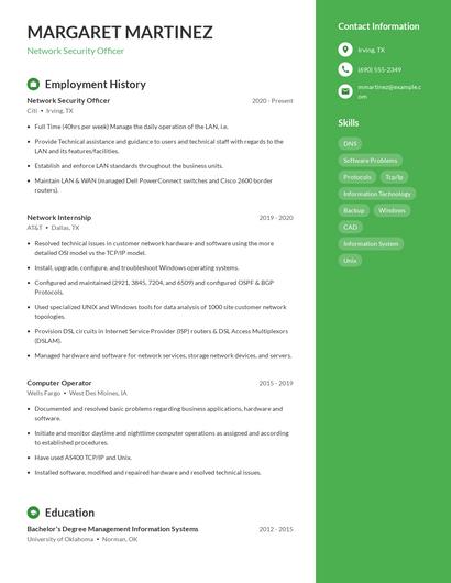 Network Security Officer Resume