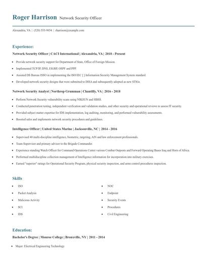 Network Security Officer Resume