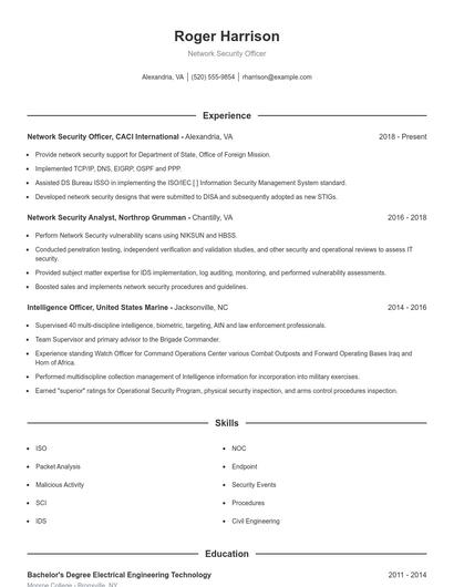 Network Security Officer Resume