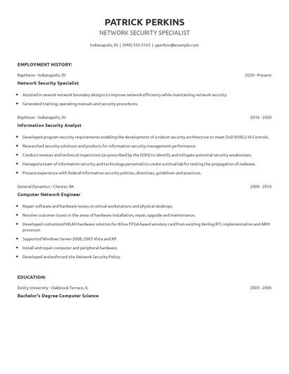 Network Security Specialist Resume
