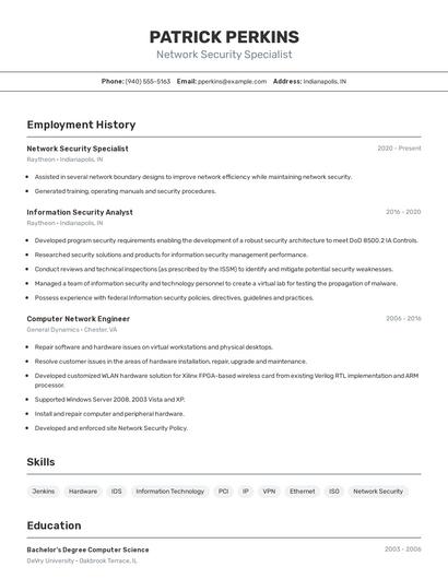 Network Security Specialist Resume