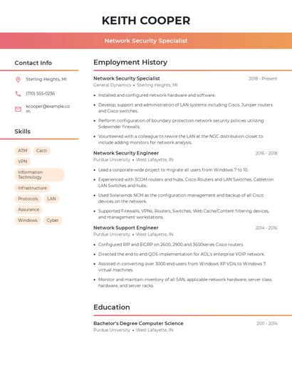 Network Security Specialist Resume