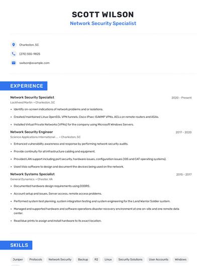 Network Security Specialist Resume