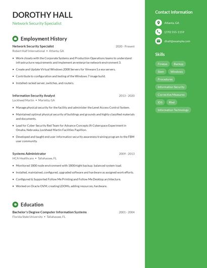 Network Security Specialist Resume