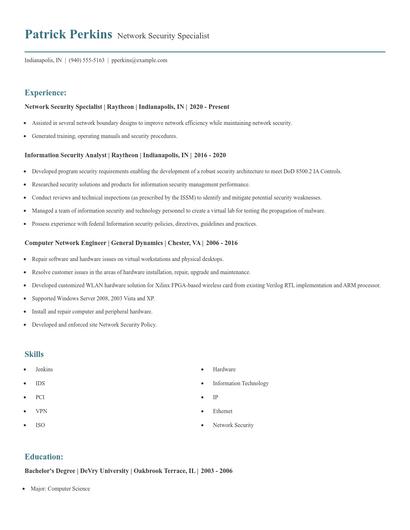 Network Security Specialist Resume