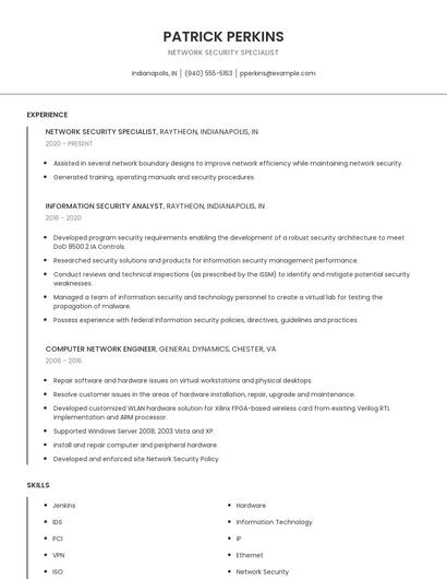 Network Security Specialist Resume