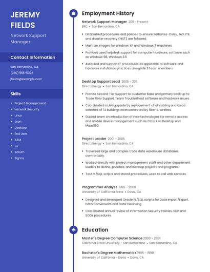 Network Support Manager Resume