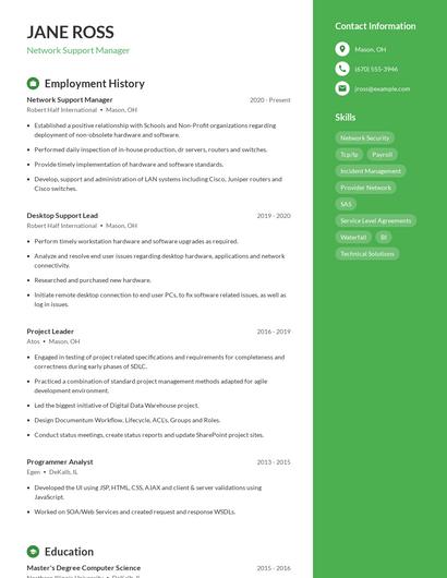 Network Support Manager Resume