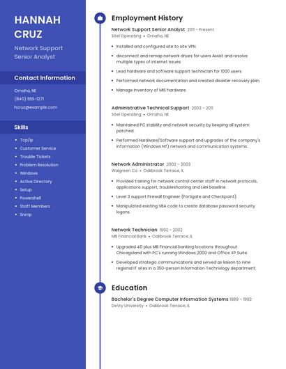 Network Support Senior Analyst Resume