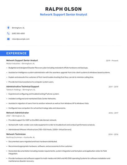 Network Support Senior Analyst Resume