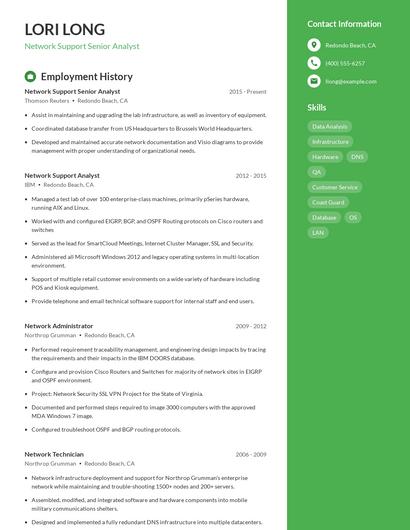 Network Support Senior Analyst Resume