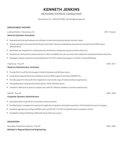 Network Systems Consultant Resume