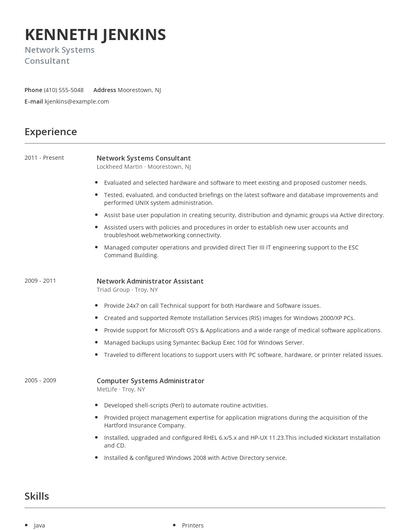 Network Systems Consultant Resume