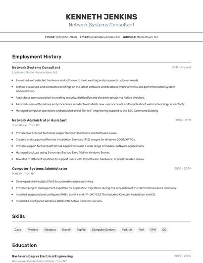 Network Systems Consultant Resume