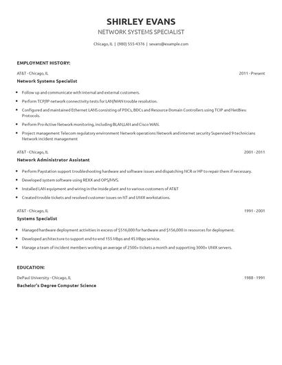 Network Systems Specialist Resume