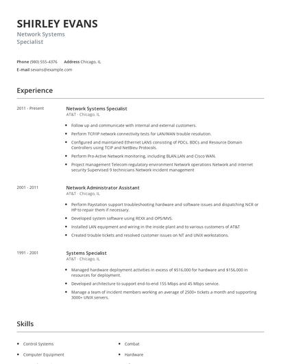 Network Systems Specialist Resume