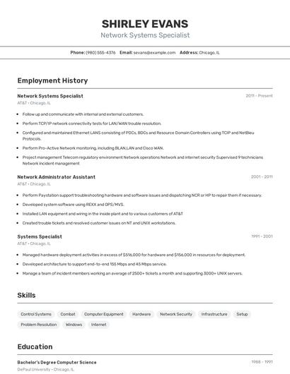 Network Systems Specialist Resume