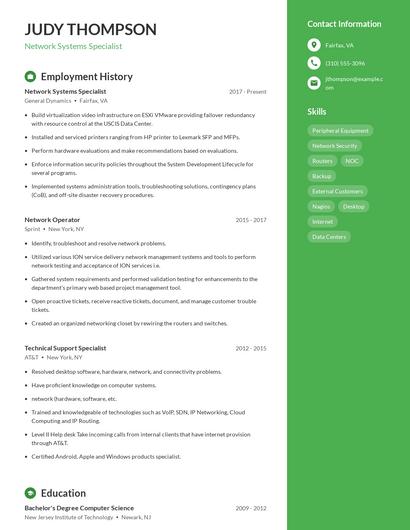 Network Systems Specialist Resume